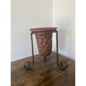 Metrotex Design Pottery Bowl W/Brass Stand Plant Pot Candle Holder Artistic Gift